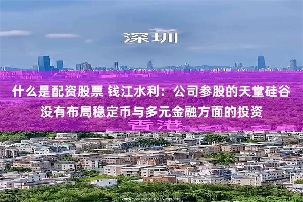 什么是配资股票 钱江水利：公司参股的天堂硅谷没有布局稳定币与多元金融方面的投资